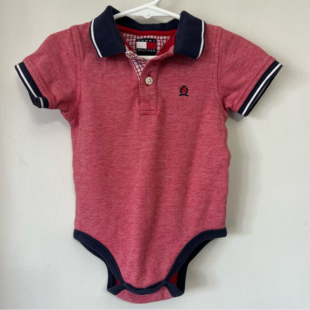 Vtg Tommy Hilfiger Baby Toddler Polo Bodysuit 18-24 Months Red Preppy Americana
